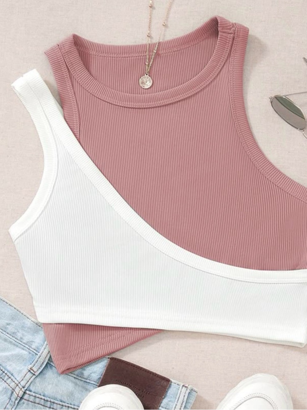 two-tone ribbed knit crop tank top